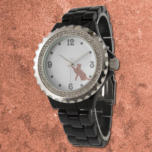 Relógio Rosa gold look cat silhueta