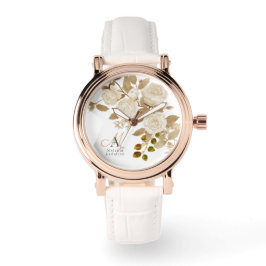 Relógio Rosa Monograma Elegante Branco