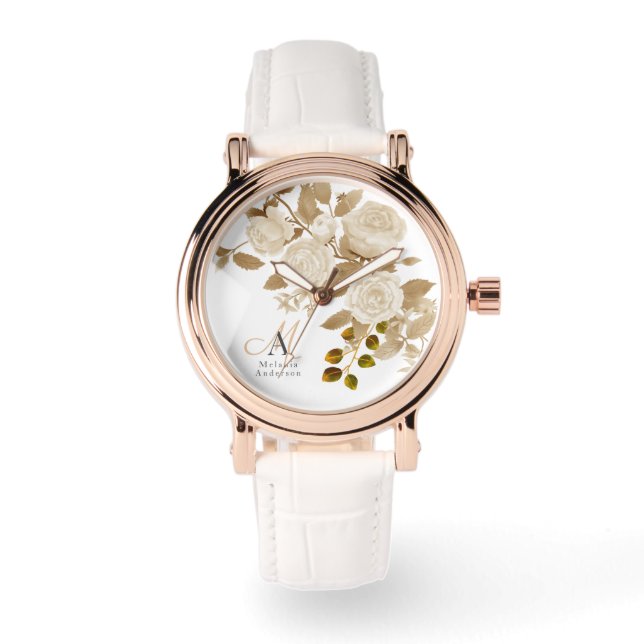 Relógio Rosa Monograma Elegante Branco (Frente)