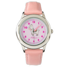Relógio Rosa Personalizado Arco-íris Llama Meninas