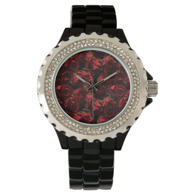 Relógio Rosa vermelha Floral Black Watch (Frente)