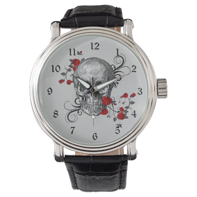 Relógio Rosa vermelha Skull Watch (Frente)