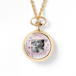 Relógio Rosas roxos cor-de-rosa corações de fotografia flo