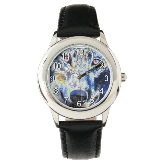 Relógio Rosto de lobo colorido (Frente)