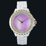 Relógio Roteiro Roxo Monograma Glitter Sparkle<br><div class="desc">Folha fina Roxa Folha Metálica Brilhante Metálica Brilhante Bruta Monograma Name Watch. Isso faz a formatura perfeita,  aniversário,  casamento,  chá de panela,  aniversário,  chá de fraldas ou presente de festa de solteira para alguém que ama luxo de vidro e estilos quíticos.</div>