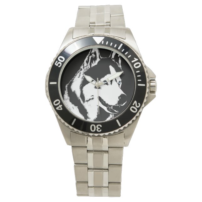 Relógio Rouco Watch Siberian Husky Malamuute Wrist Watch (Frente)