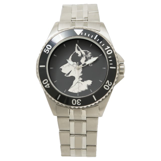 Relógio Rouco Watch Siberian Husky Malamuute Wrist Watch (Frente)