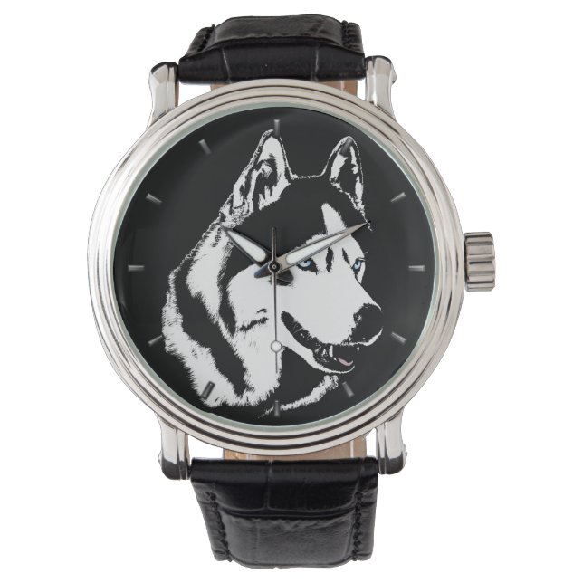 Relógio Rouco Watch Siberian Husky Malamuute Wrist Watch (Frente)