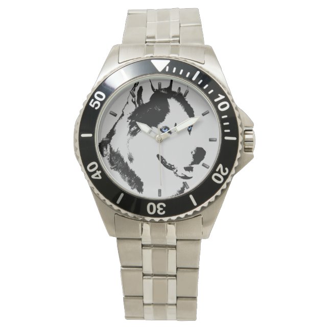 Relógio Rouco Watch Siberian Husky Malamuute Wrist Watch (Frente)
