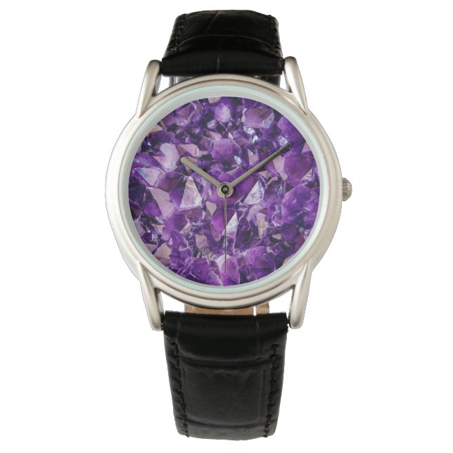 Relógio Roxo Ametist Crystal Geode Gems Wrist Watch (Frente)