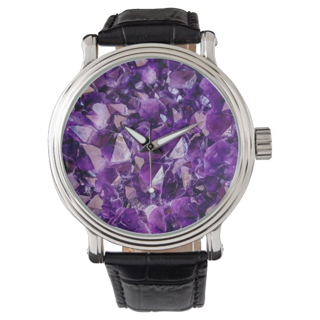 Relógio Roxo Ametist Crystal Geode Gems Wrist Watch (Frente)