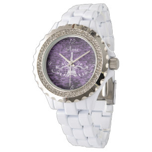 Relógio Roxo Eiffel Tower Grunge Watch