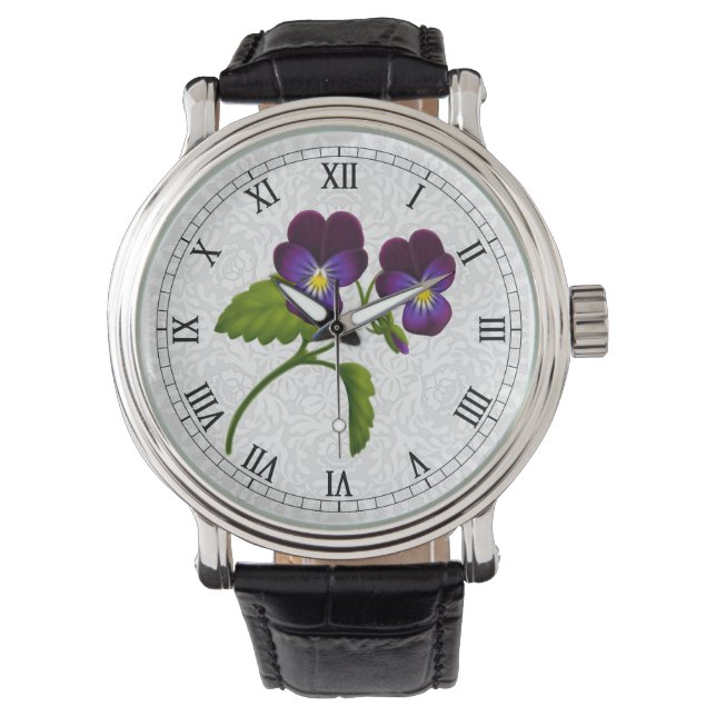 Relógio Roxo Garden Pansy Flowers Watch (Frente)