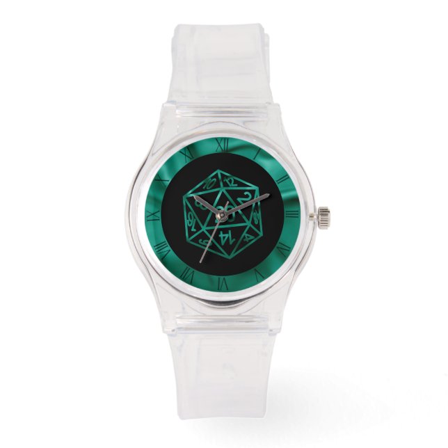 Relógio RPG Dice | Gamer Tabletop Fantasy Verde (Frente)