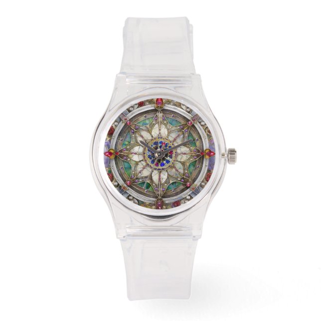 Relógio Ruby, Ametist, Sapphire e Pearl Mandala (Frente)