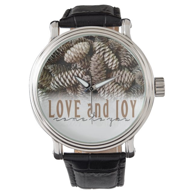 Relógio Rustic Holiday Love and Joy Pine Cone (Frente)