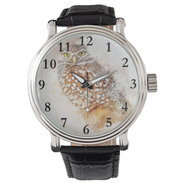 Relógio Rustic Woodland Watercolor Owl Watch (Frente)
