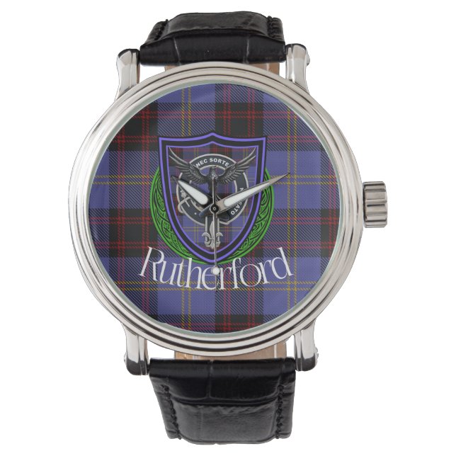 Relógio Rutherford Scottish Clan Tartan & Crest (Frente)