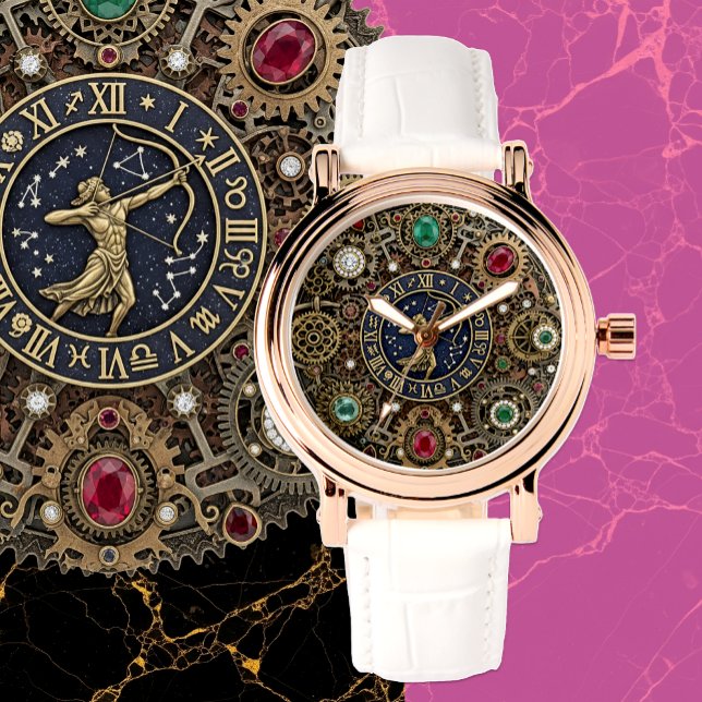 Relógio Sagittarius zodiac sign watch, Steampunk, gems (Sagittarius Watch, Zodiac Signs, Jeweled)