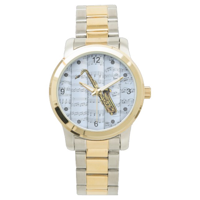 Relógio Saxofone~Música em Folha Rolada~Fundo de Tonalidad (Frente)