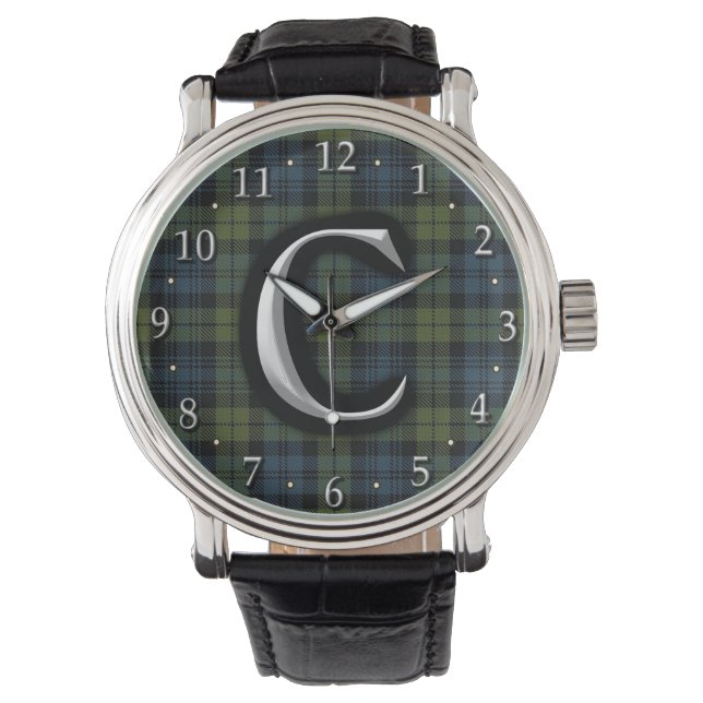 Relógio Scottish Campbell - Letra C Monograma Tartan (Frente)