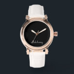 Relógio Script Preto | Na moda Monograma Moderno Minimalis<br><div class="desc">Um simples na moda de design de monograma personalizado em um manual casual em preto e branco monocromático impressionante. O monograma pode ser facilmente personalizado para fazer um design tão único quanto você! O presente ou acessório perfeito para qualquer ocasião.</div>