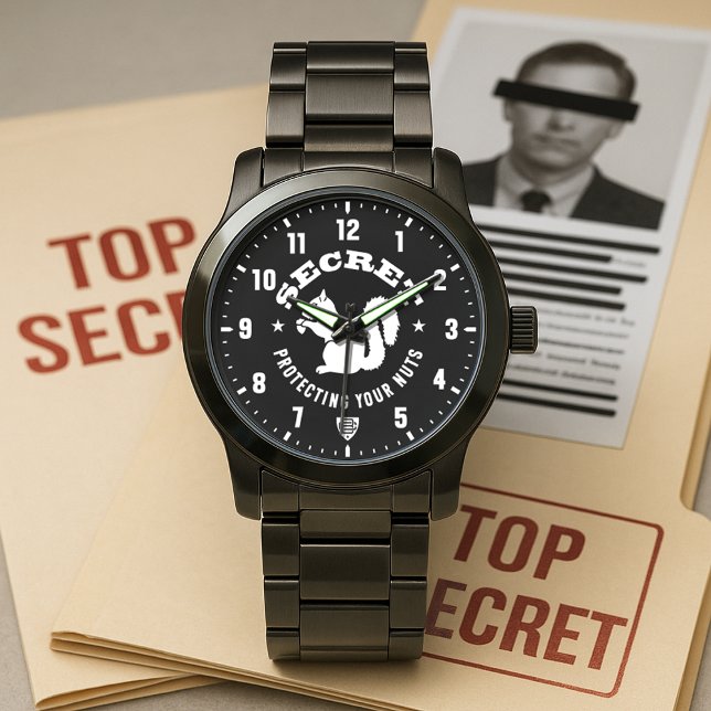 Relógio Secret Squirrel "Protecting Your Nuts" Patch Black (Secret Squirrel Protecting Your Nuts Patch Black Stainless Steel Watch)