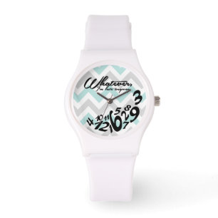 Relógio Seja como for, estou atrasado, azul e cinza chevro