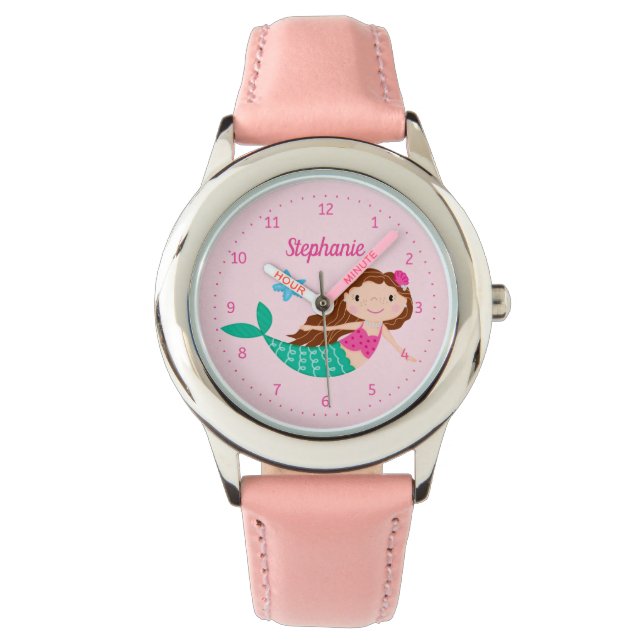 Relógio Sereia - Cor-de-rosa-rosa personalizada (Frente)