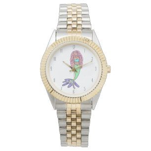 Relógio sereia-do-arco-íris azul-roxo, cor-de-rosa, verde-