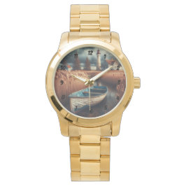 Relógio Serenidade Costeira: Farol e Rowboat