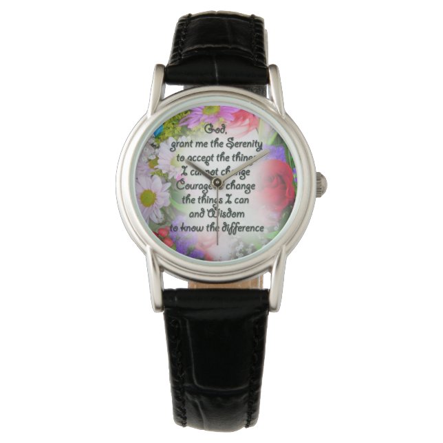 Relógio Serenity Prayer watch no design floral (Frente)