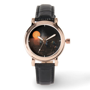 Relógio Sete planetas em órbita em torno da estrela.