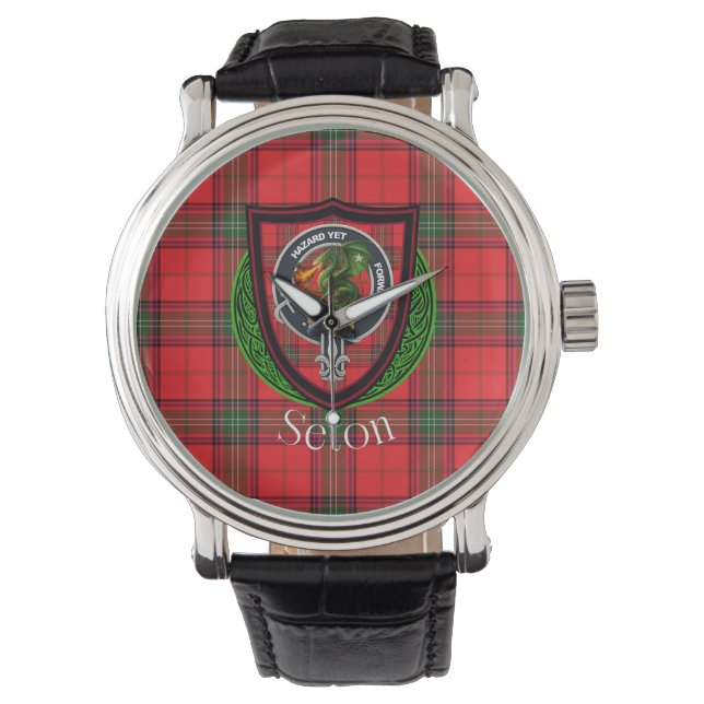 Relógio Seton Scottish Clan Tartan & Crest (Frente)