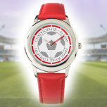 Relógio Seu nome mais o nome da equipe de futebol<br><div class="desc">Seu próprio nome mais o time de futebol que você apoia em um relógio. Tema de cor vermelha.</div>