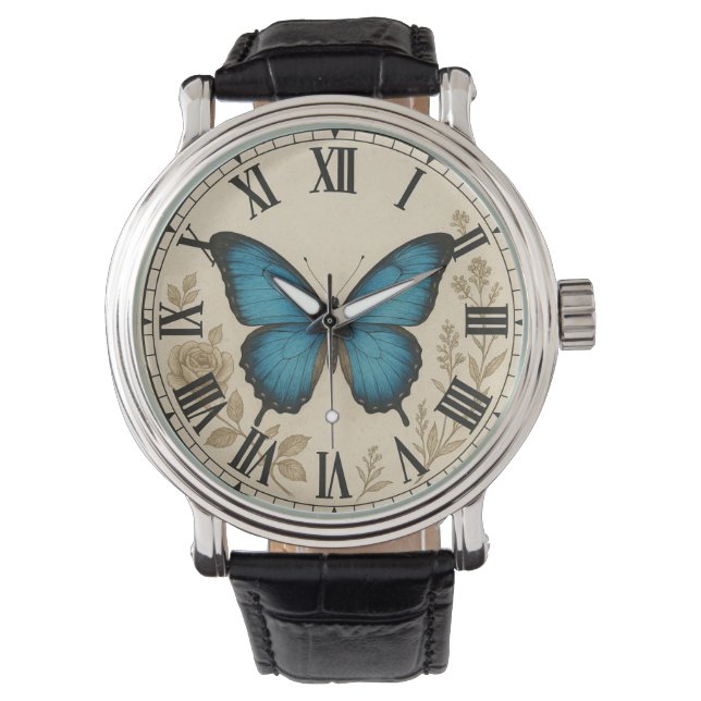 Relógio Shabby chic romantic garden Vintage butterfly  (Frente)