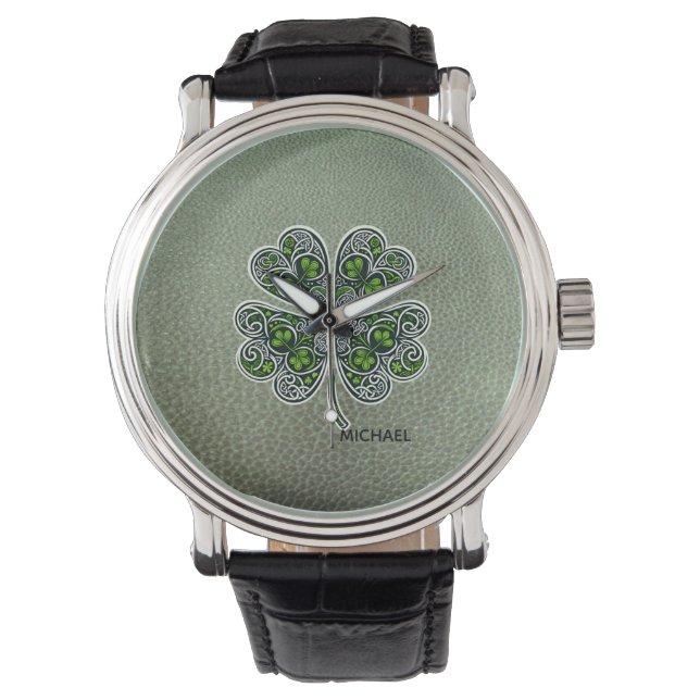 Relógio Shamrock Colover  St.Patrick`s Day Green Leather  (Frente)