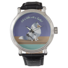 Relógio Shetland Sheepdog: Blue Merle Sheltie em roxo