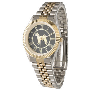 Relógio Silhouette Dourada Basenji Dog