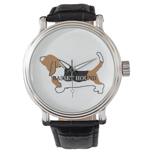 Relógio Silhuette de nome de cor do Hound Basset (Frente)