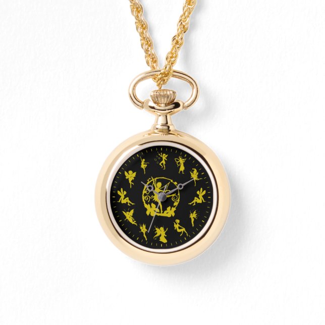Relógio Silhuettes Dourados de Fada Única Cuta (Frente)