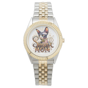 Relógio Silver Dourado Watch Sphynx Cat Mamãe Gift Mãe