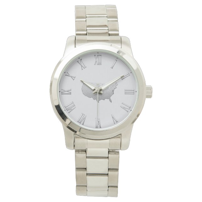 Relógio Silver USA Map with Roman Numerals – Elegant Jewel (Frente)