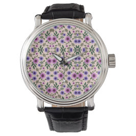 Relógio Silver watch with intricate purple and green 
