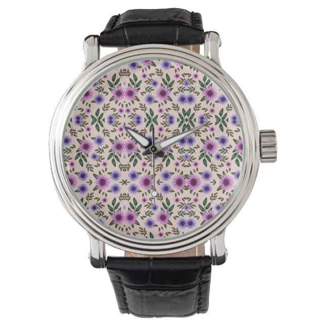 Relógio Silver watch with intricate purple and green  (Frente)