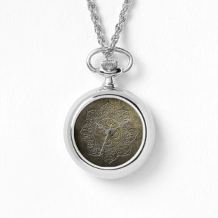 Relógio Símbolo budista Om 1 metal gravado em relevo Efeit