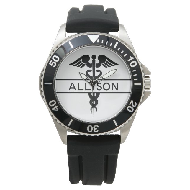 Relógio Símbolo de Caduco Médico Negro Moderno (Frente)