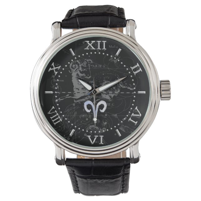 Relógio Símbolo Zodiac de Aries em Hevelius Black Dial (Frente)