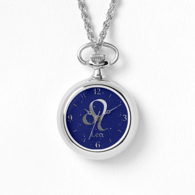 Relógio Símbolo Zodiac para Leo no Deep Midnight Blue (Frente)