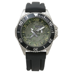 Relógio Símbolo Zodiac Símbolo Verde Digital Camo Dial